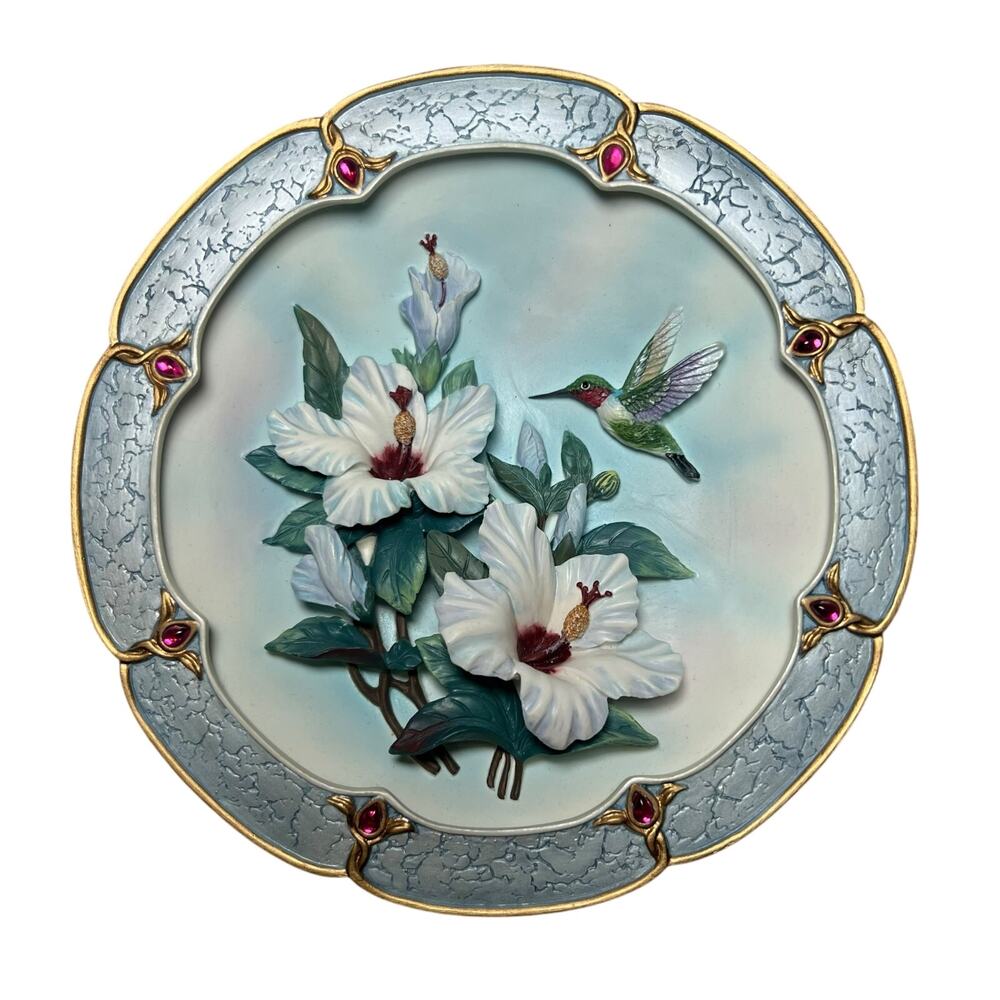 Lena Liu 3D Morning Jewels Rose Colored Dawn Hummingbird Plate Bradford Exchange
